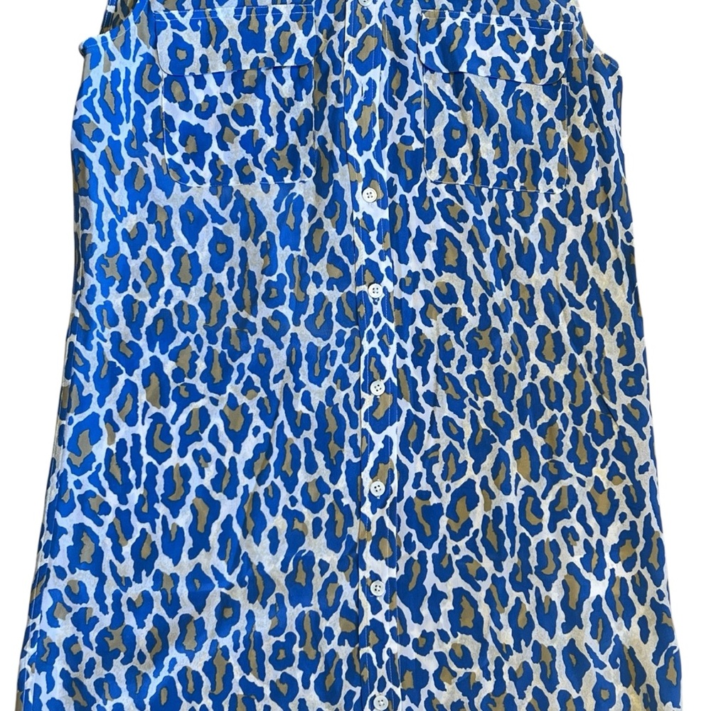 Equipment Women’s Sz XS Blue Leopard Print Silk Shift Dress Button Front Mini - Picture 5 of 10